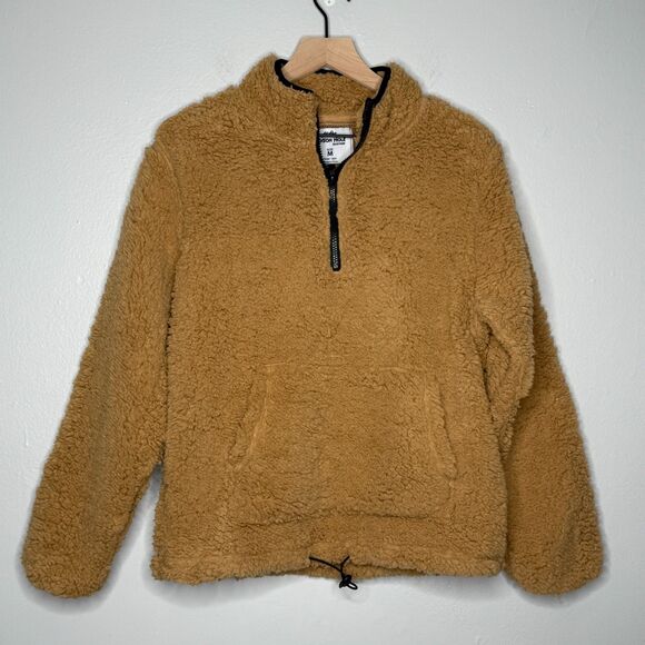 Jackson Hole Womens Sherpa Hoodie Medium Tan Quarter Zip Pullover Cabincore Soft - Picture 1 of 10